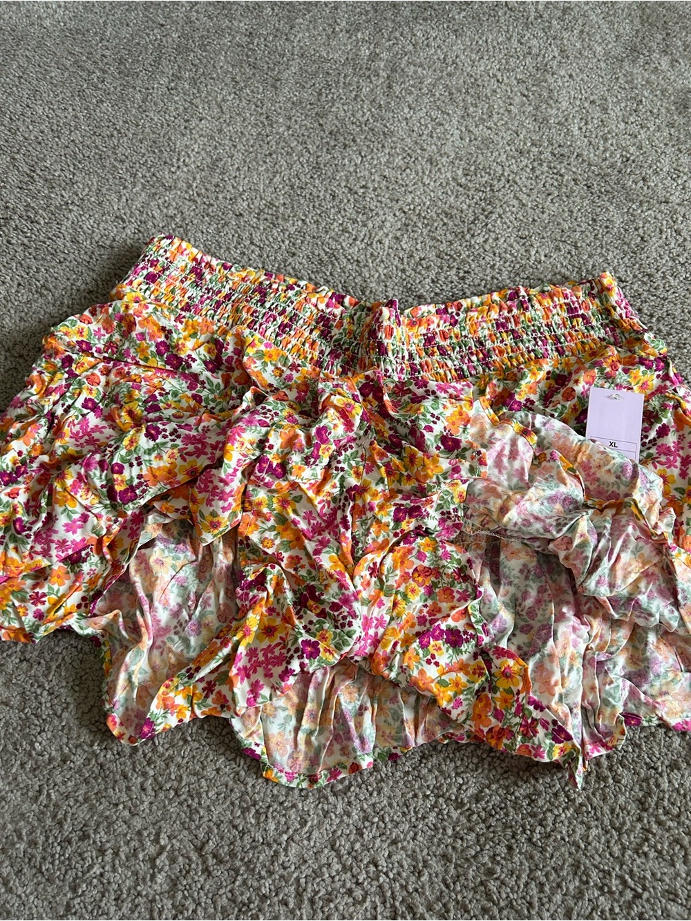 wild fable Floral Smocked Ruffle Shorts - Pink, Yellow, Green - Picture 4 of 5